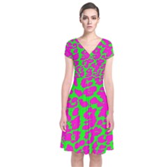 Neon Big Cat Short Sleeve Front Wrap Dress by Angelandspot