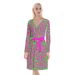 Neon Big Cat Long Sleeve Velvet Front Wrap Dress by Angelandspot