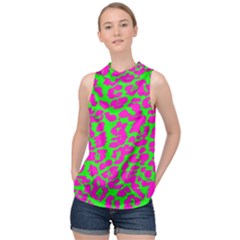 Neon Big Cat High Neck Satin Top by Angelandspot