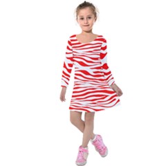 Red And White Zebra Kids  Long Sleeve Velvet Dress by Angelandspot