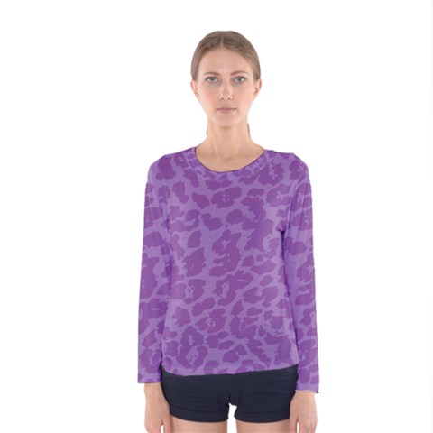 Purple Big Cat Pattern Women s Long Sleeve Tee by Angelandspot