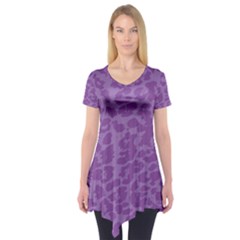 Purple Big Cat Pattern Short Sleeve Tunic  by Angelandspot