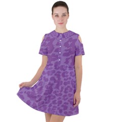 Purple Big Cat Pattern Short Sleeve Shoulder Cut Out Dress  by Angelandspot