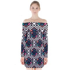 Boho Geometric Long Sleeve Off Shoulder Dress by tmsartbazaar