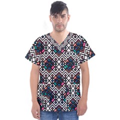 Boho Geometric Men s V-neck Scrub Top