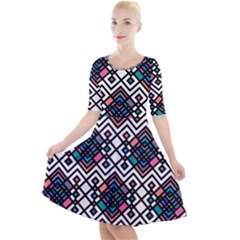 Boho Geometric Quarter Sleeve A-line Dress