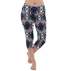 Boho Geometric Lightweight Velour Capri Yoga Leggings