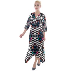 Boho Geometric Quarter Sleeve Wrap Front Maxi Dress