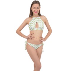 Bright Leaves Motif Print Pattern Design Cross Front Halter Bikini Set by dflcprintsclothing