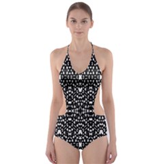 Ethnic Black And White Geometric Print Cut-Out One Piece Swimsuit