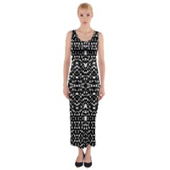 Ethnic Black And White Geometric Print Fitted Maxi Dress