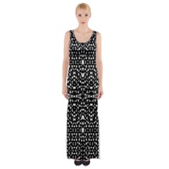 Ethnic Black And White Geometric Print Thigh Split Maxi Dress
