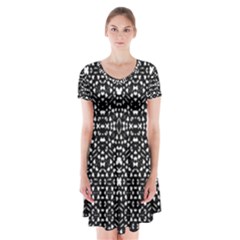 Ethnic Black And White Geometric Print Short Sleeve V-neck Flare Dress by dflcprintsclothing