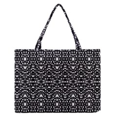 Ethnic Black And White Geometric Print Zipper Medium Tote Bag