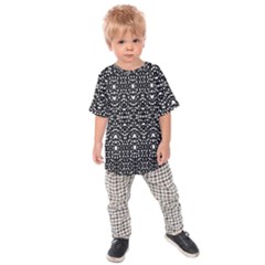 Ethnic Black And White Geometric Print Kids  Raglan Tee