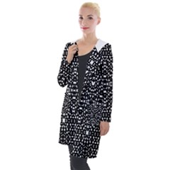 Ethnic Black And White Geometric Print Hooded Pocket Cardigan