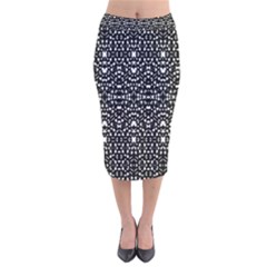 Ethnic Black And White Geometric Print Velvet Midi Pencil Skirt