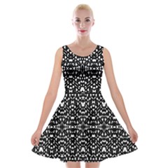 Ethnic Black And White Geometric Print Velvet Skater Dress