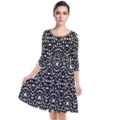 Ethnic Black And White Geometric Print Quarter Sleeve Waist Band Dress