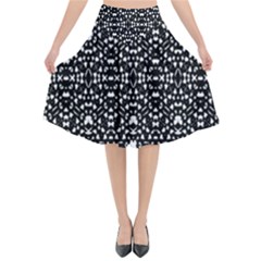 Ethnic Black And White Geometric Print Flared Midi Skirt