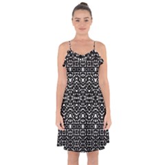 Ethnic Black And White Geometric Print Ruffle Detail Chiffon Dress