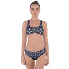 Ethnic Black And White Geometric Print Criss Cross Bikini Set