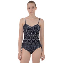 Ethnic Black And White Geometric Print Sweetheart Tankini Set