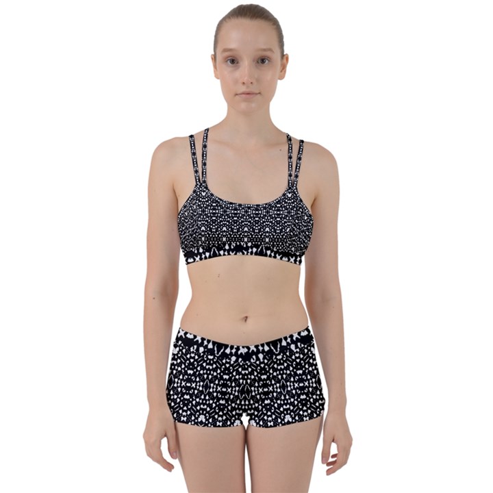 Ethnic Black And White Geometric Print Perfect Fit Gym Set