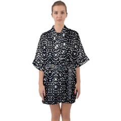 Ethnic Black And White Geometric Print Half Sleeve Satin Kimono 