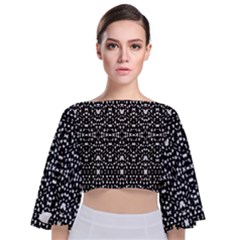 Ethnic Black And White Geometric Print Tie Back Butterfly Sleeve Chiffon Top