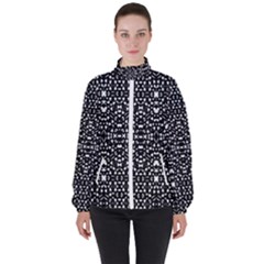 Ethnic Black And White Geometric Print Women s High Neck Windbreaker