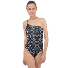 Ethnic Black And White Geometric Print Classic One Shoulder Swimsuit