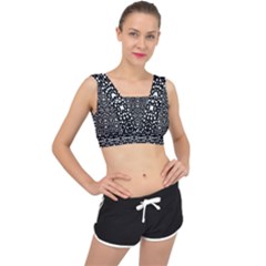 Ethnic Black And White Geometric Print V-Back Sports Bra