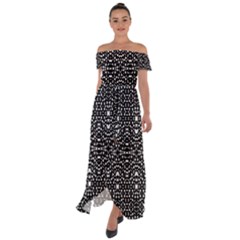 Ethnic Black And White Geometric Print Off Shoulder Open Front Chiffon Dress