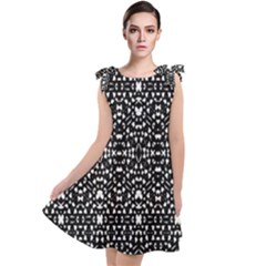 Ethnic Black And White Geometric Print Tie Up Tunic Dress