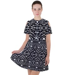 Ethnic Black And White Geometric Print Short Sleeve Shoulder Cut Out Dress 