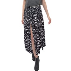 Ethnic Black And White Geometric Print Velour Split Maxi Skirt