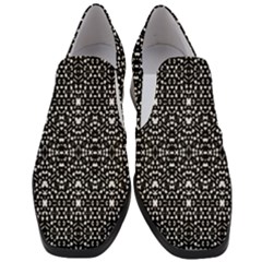 Ethnic Black And White Geometric Print Women Slip On Heel Loafers