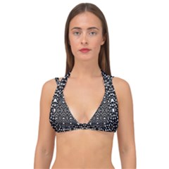 Ethnic Black And White Geometric Print Double Strap Halter Bikini Top
