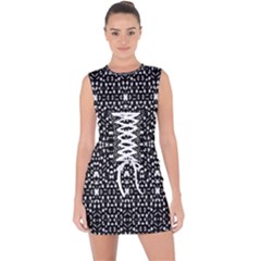 Ethnic Black And White Geometric Print Lace Up Front Bodycon Dress