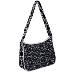 Ethnic Black And White Geometric Print Zip Up Shoulder Bag by dflcprintsclothing