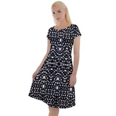 Ethnic Black And White Geometric Print Classic Short Sleeve Dress