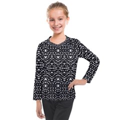 Ethnic Black And White Geometric Print Kids  Long Mesh Tee