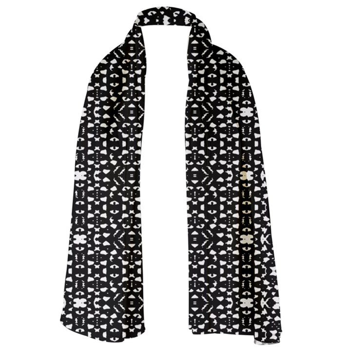 Ethnic Black And White Geometric Print Long Sheer Chiffon Scarf 