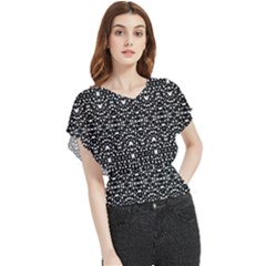 Ethnic Black And White Geometric Print Butterfly Chiffon Blouse