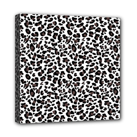 Leopard Spots, White, Brown Black, Animal Fur Print Mini Canvas 8  X 8  (stretched) by Casemiro