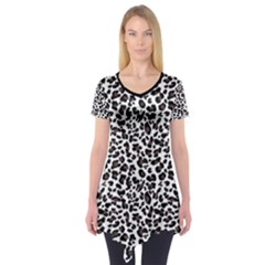 Leopard Spots, White, Brown Black, Animal Fur Print Short Sleeve Tunic  by Casemiro