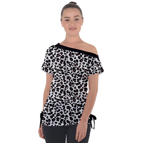 Leopard Spots, White, Brown Black, Animal Fur Print Tie-up Tee by Casemiro