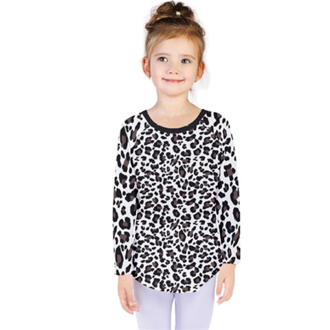 Leopard Spots, White, Brown Black, Animal Fur Print Kids  Long Sleeve Tee by Casemiro