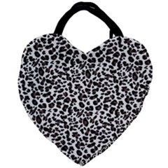 Leopard Spots, White, Brown Black, Animal Fur Print Giant Heart Shaped Tote